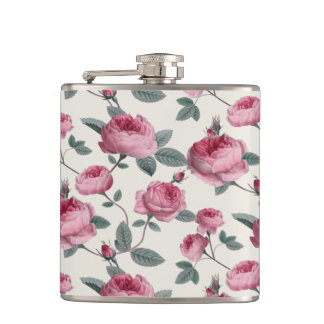 Pink Roses Hip Flask