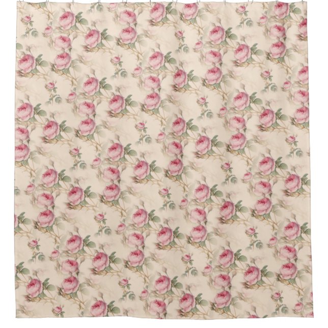 Pink Roses Home Decor Shower Curtain Floral (Front)