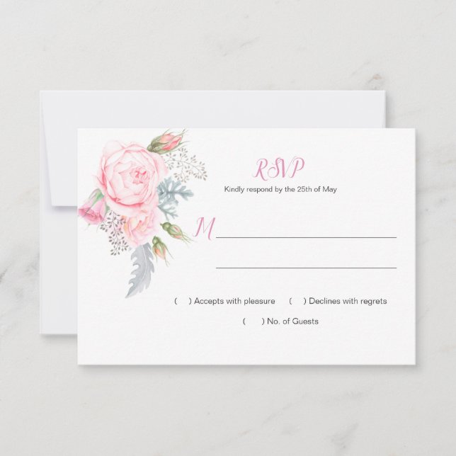 Pink Roses Hydrangeas Greenery RSVP Card (Front)