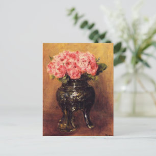 Pink Roses in a China Vase - Renoir Holiday Postcard