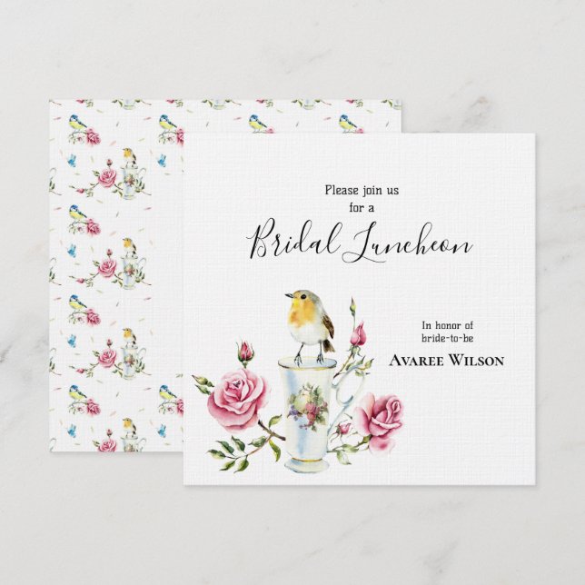 Pink Roses In A Teacup Bridal Shower Invitation (Front/Back)