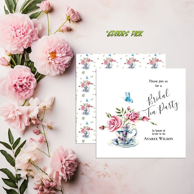 Pink Roses In A Teacup Bridal Shower Invitation (Creator Uploaded)