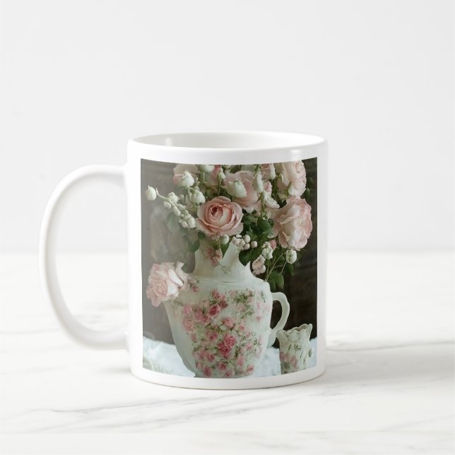 Pink Roses in a Teapot Coffee Mug (Left)