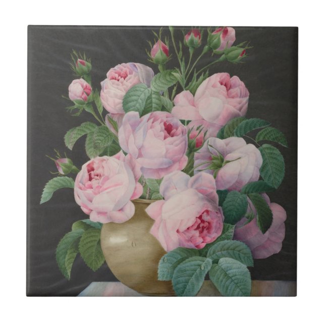 Pink Roses in a Vase – Pierre Joseph Redouté Ceramic Tile (Front)