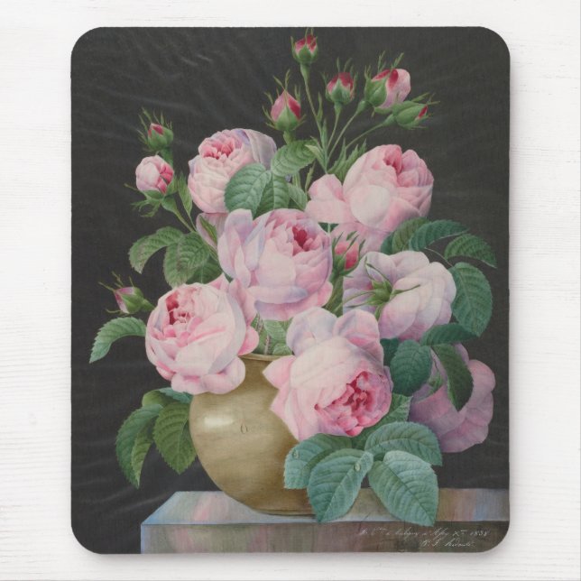 Pink Roses in a Vase – Pierre Joseph Redouté Mouse Pad (Front)