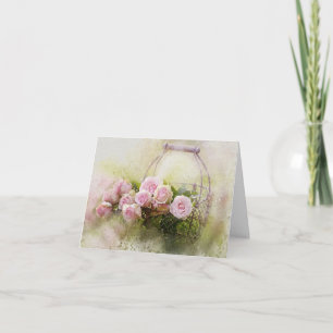 Pink Roses in Basket Thank You Card