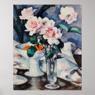 Pink Roses in Glass Vase, Famous Painting Poster