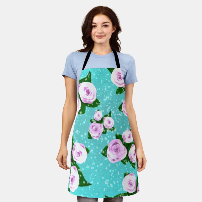 Pink Roses in Sparkling shower Apron (Worn)