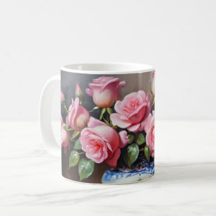 Pink roses in vase coffee mug