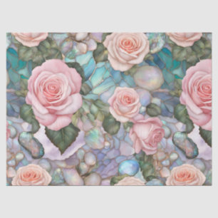 Pink Roses Iridescent Pebbles Decoupage Tissue  Paper