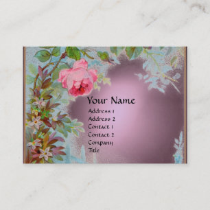 PINK ROSES & JASMINES GEM STONE MONOGRAM purple Business Card