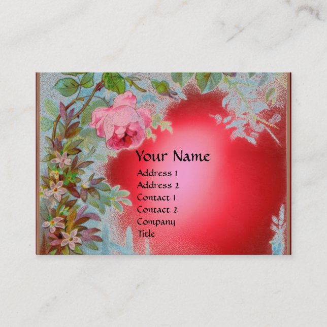 PINK ROSES & JASMINES MONOGRAM GEM STONE red Business Card (Front)