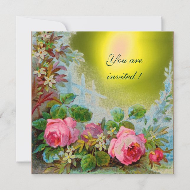PINK ROSES & JASMINES ,Yellow Gem Stone Invitation (Front)