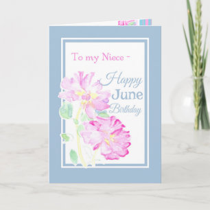 Pink Roses June Birthday Card for a Niece