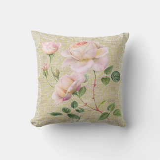 Pink roses & lace floral vintage pillow