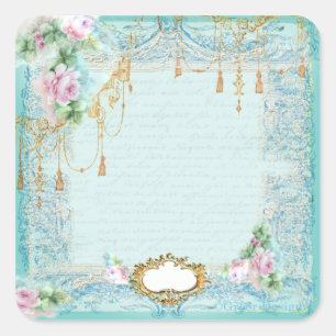 Pink Roses & Lace French Style Square Sticker