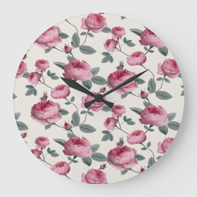 Pink Roses Large Clock (Front)