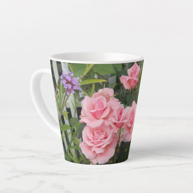 Pink Roses Latte Mug (Left Angle)