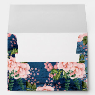 Pink Roses Leaf Country Style Blue Wooden Gardener Envelope