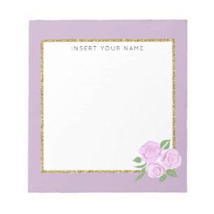 Pink Roses & Lilac Personalised Notepad 5.5" x 6"