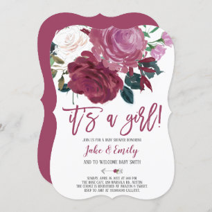 Pink Roses Marsala Baby Shower Its a Girl Invitation