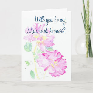 Pink Roses Matron of Honour Request Invitation