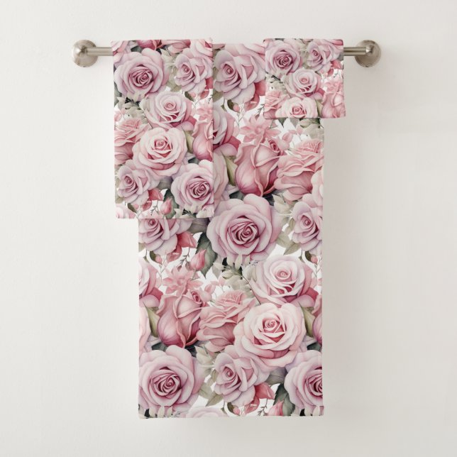 Pink Roses Maximalist  Bath Towel Set (Insitu)
