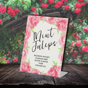 Pink Roses Mint Juleps Derby Party Pedestal Sign