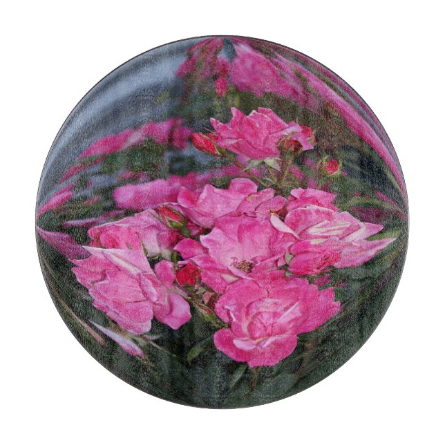 Pink Roses mirror ball effect glass cutting board (Front)