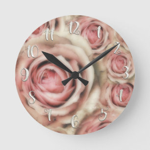 Pink Roses Modern Shabby Chic Romantic Custom Round Clock