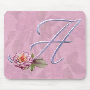 Pink Roses Monogram A Mouse Pad