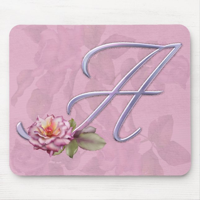 Pink Roses Monogram A Mouse Pad (Front)