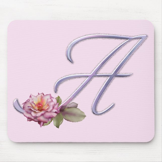 Pink Roses Monogram A Mouse Pad (Front)