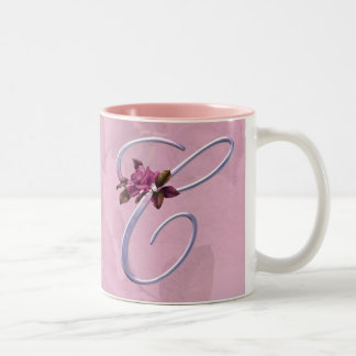 Pink Roses Monogram C Two-Tone Coffee Mug