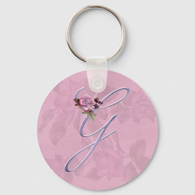 Pink Roses Monogram G Key Ring (Front)