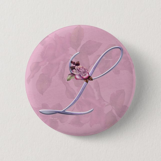 Pink Roses Monogram L 6 Cm Round Badge (Front)