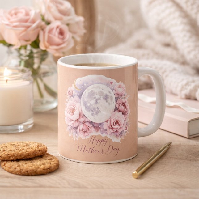 Pink Roses Moon Mug, Mother's Day Gift Dusty Rose  Coffee Mug (Creator Uploaded)