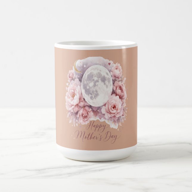 Pink Roses Moon Mug, Mother's Day Gift Dusty Rose  Coffee Mug (Center)