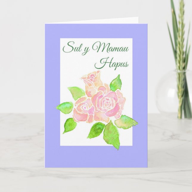 Pink Roses Mother's Day Card: Welsh Greeting Card (Front)