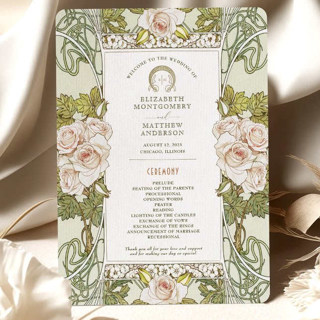 Pink Roses Nouveau Wedding Program (Creator Uploaded)