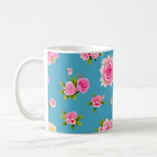 Pink Roses on a Blue Background Coffee Mug