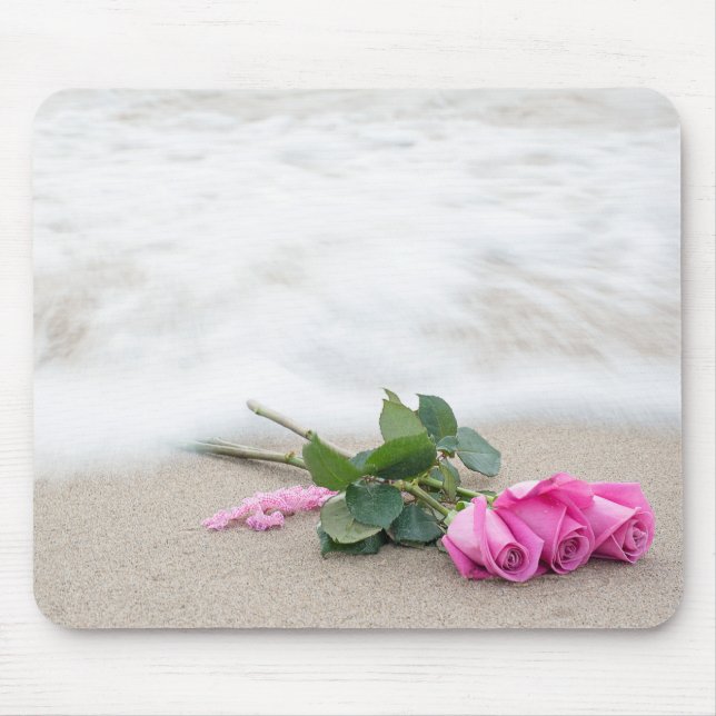 pink roses on beach sand mouse pad (Front)