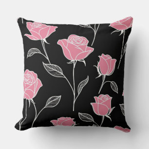 Pink roses on black cushion