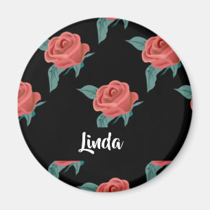 Pink roses on black magnet