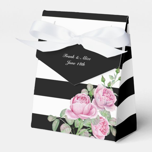 Pink Roses on Black Stripes Custom Favour Box (Front Side)