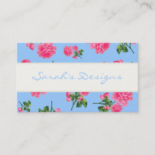 Pink Roses on blue Floral Business Cards