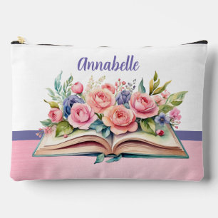 Pink Roses on Book Large Accessory Pouch