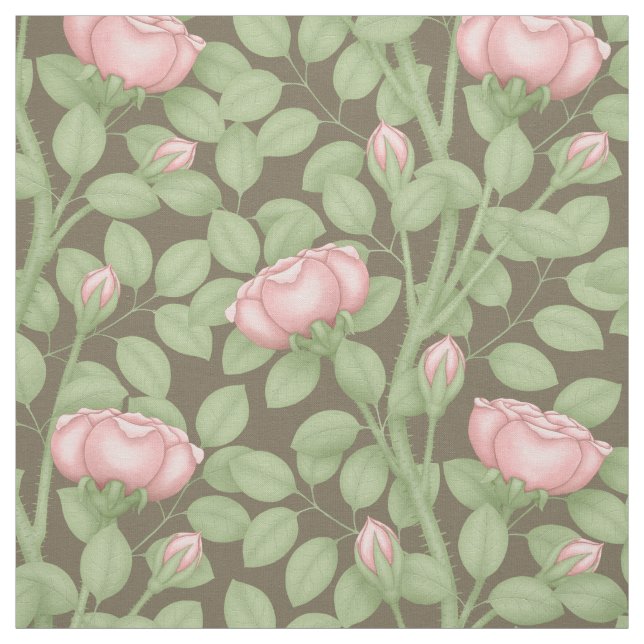 Pink Roses on brown (small scale) Fabric (Swatch)