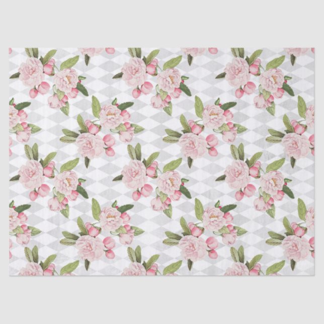 Pink Roses on Chequered Board Decouapge Tissue Paper (Front)