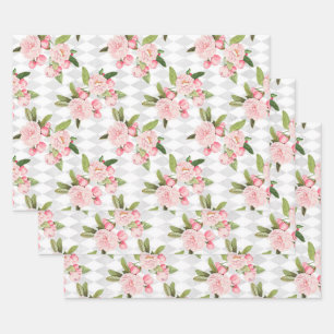 Pink Roses on Chequered Board Wrapping Paper Sheet